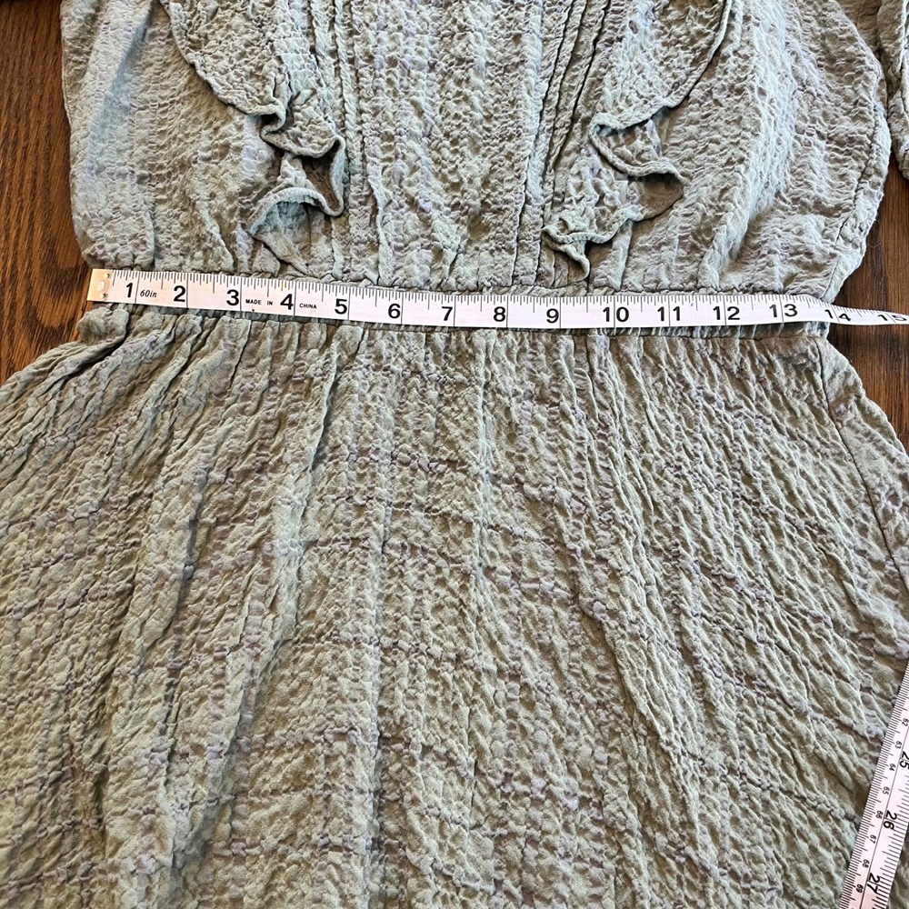 Zara Mini Dress Sage Green Viscose Crinkled Ruffle Boho Romantic CottageCore M - Picture 7 of 9